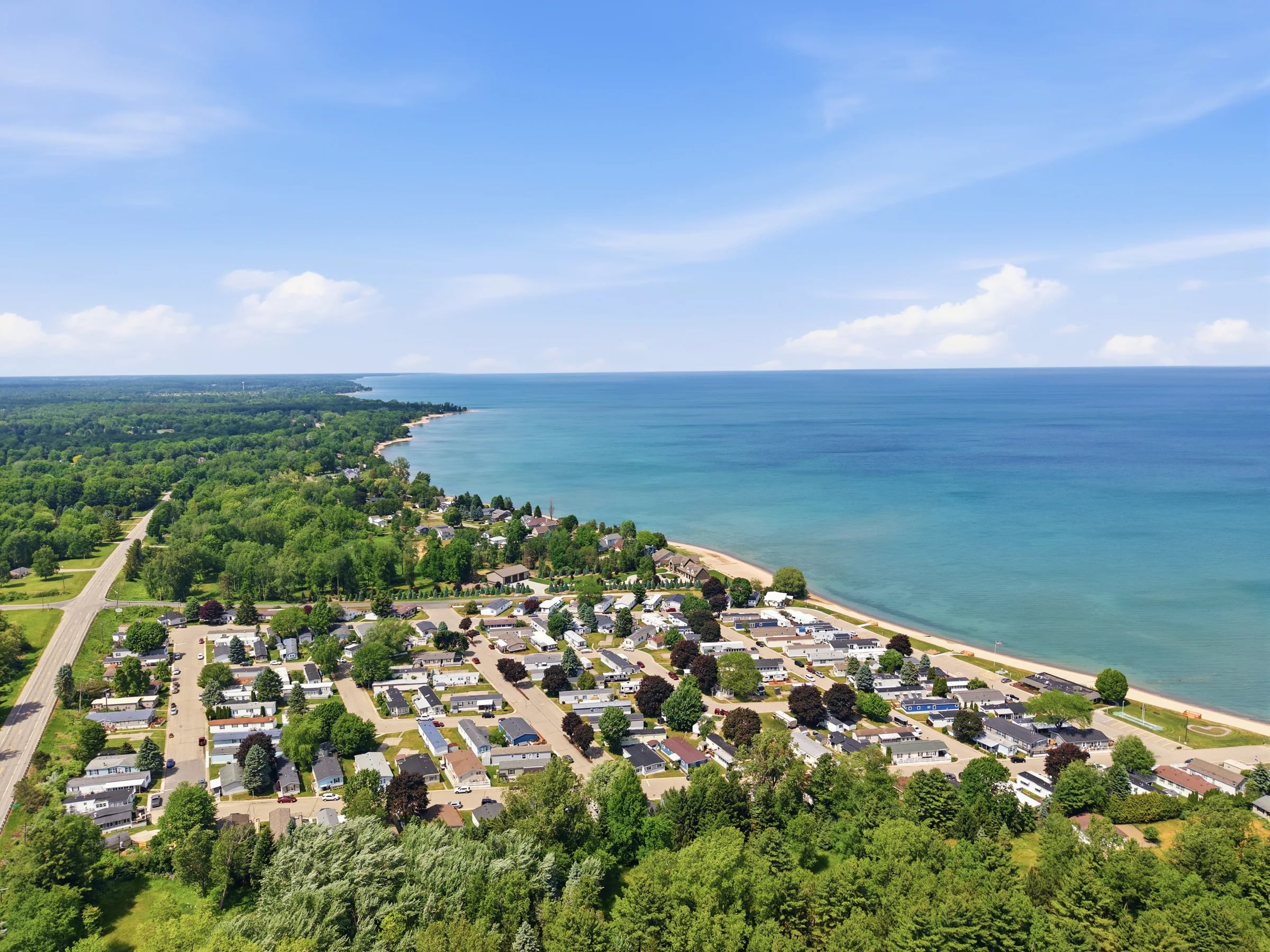 Aerial view of Huron Shores along the Lake Huron coastline